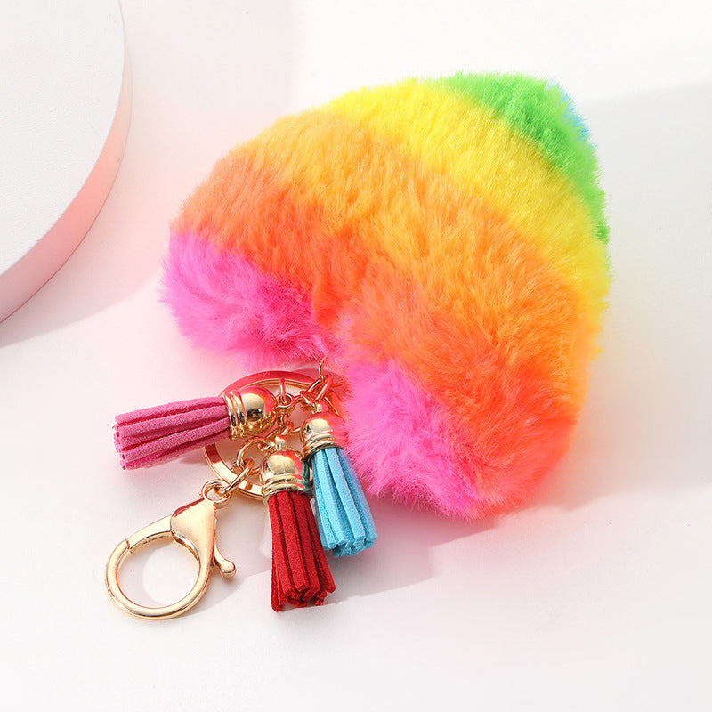 Wholesale Plush Multi-color Fur Ball Tassel Key Chain